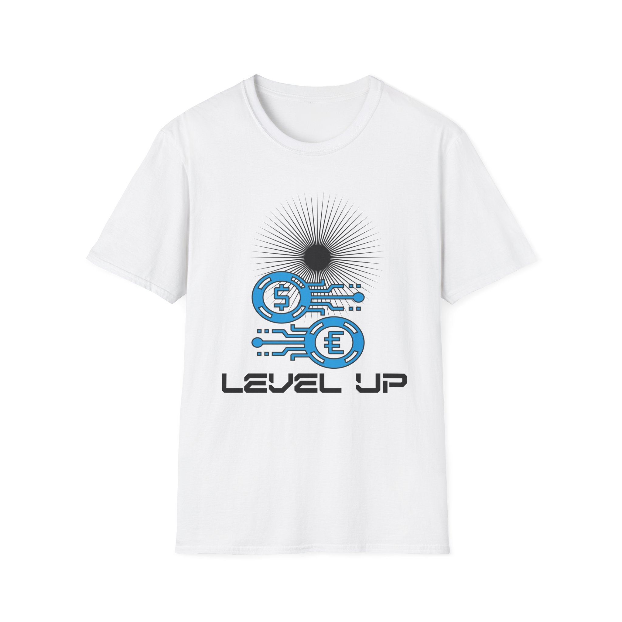 Level Up Gaming T-Shirt — Retro Arcade Coins & Pixel Circuit Design