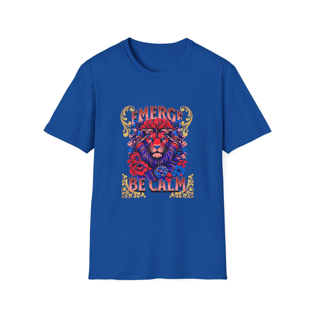 Emerge Be Calm Lion T-Shirt — Bold Floral Lion Graphic Tee