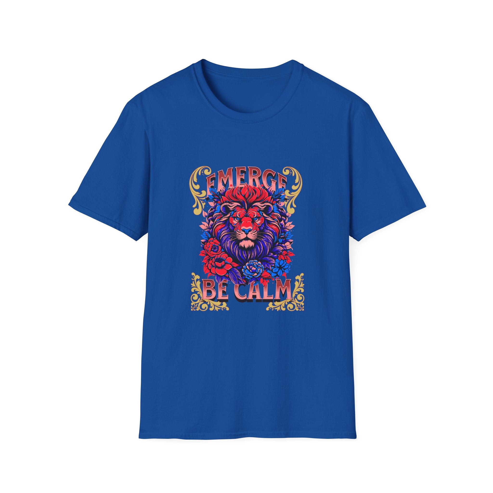 Emerge Be Calm Lion T-Shirt — Bold Floral Lion Graphic Tee