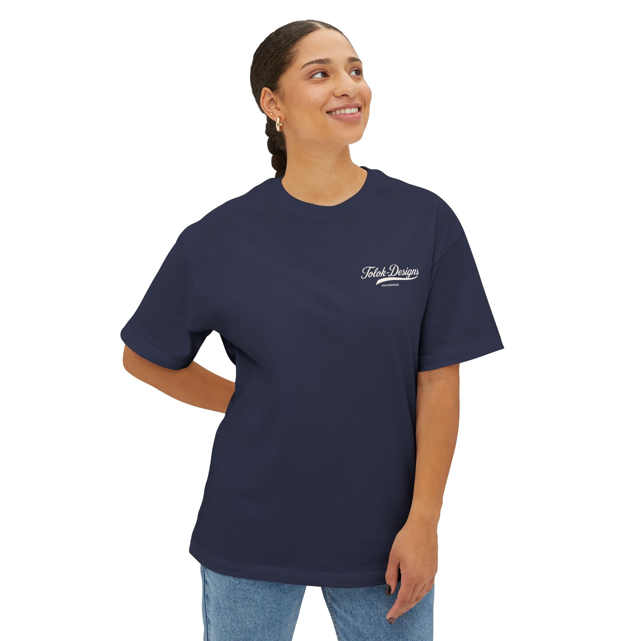 Boxy Tee — Minimal Script Chest Logo Black T‑Shirt