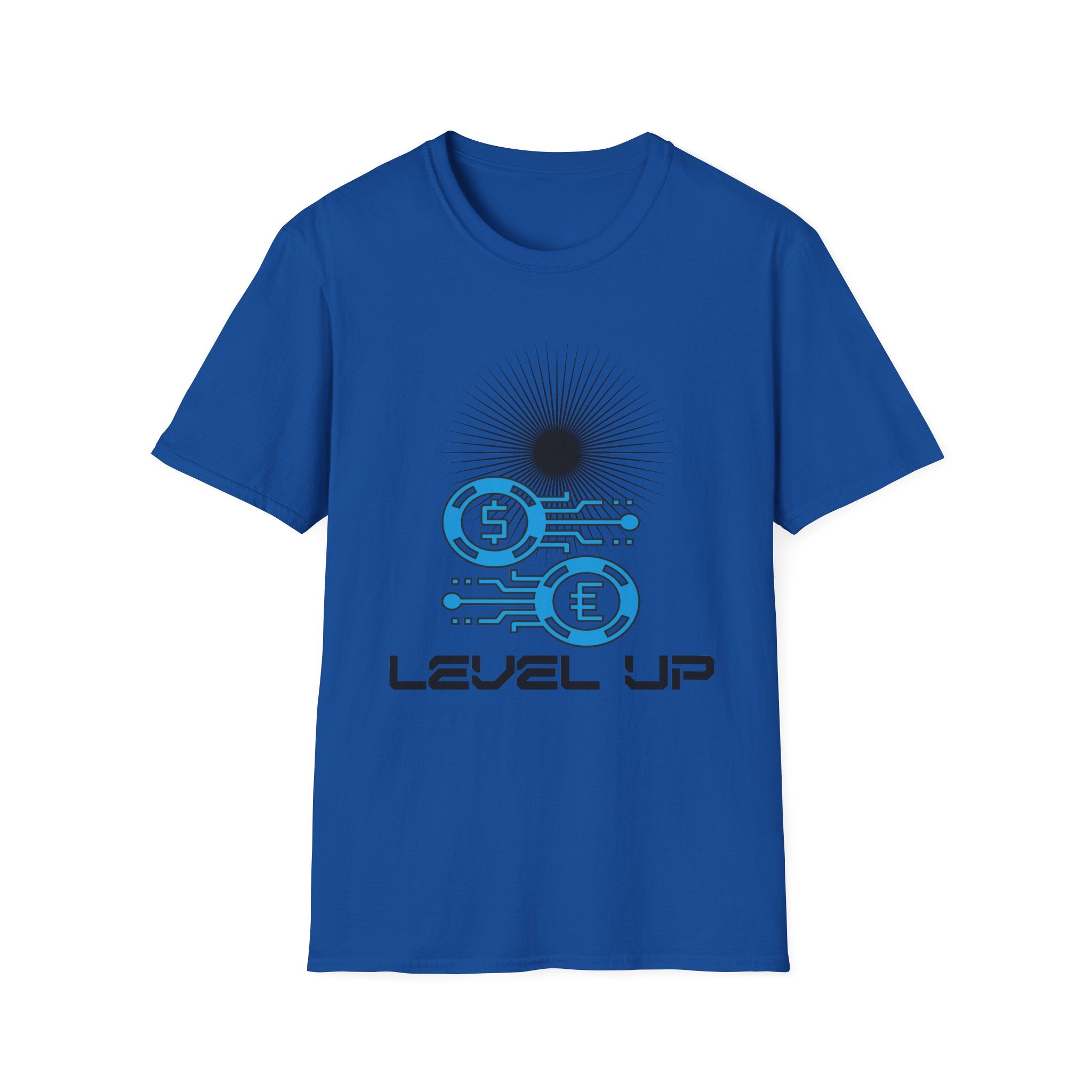 Level Up Gaming T-Shirt — Retro Arcade Coins & Pixel Circuit Design
