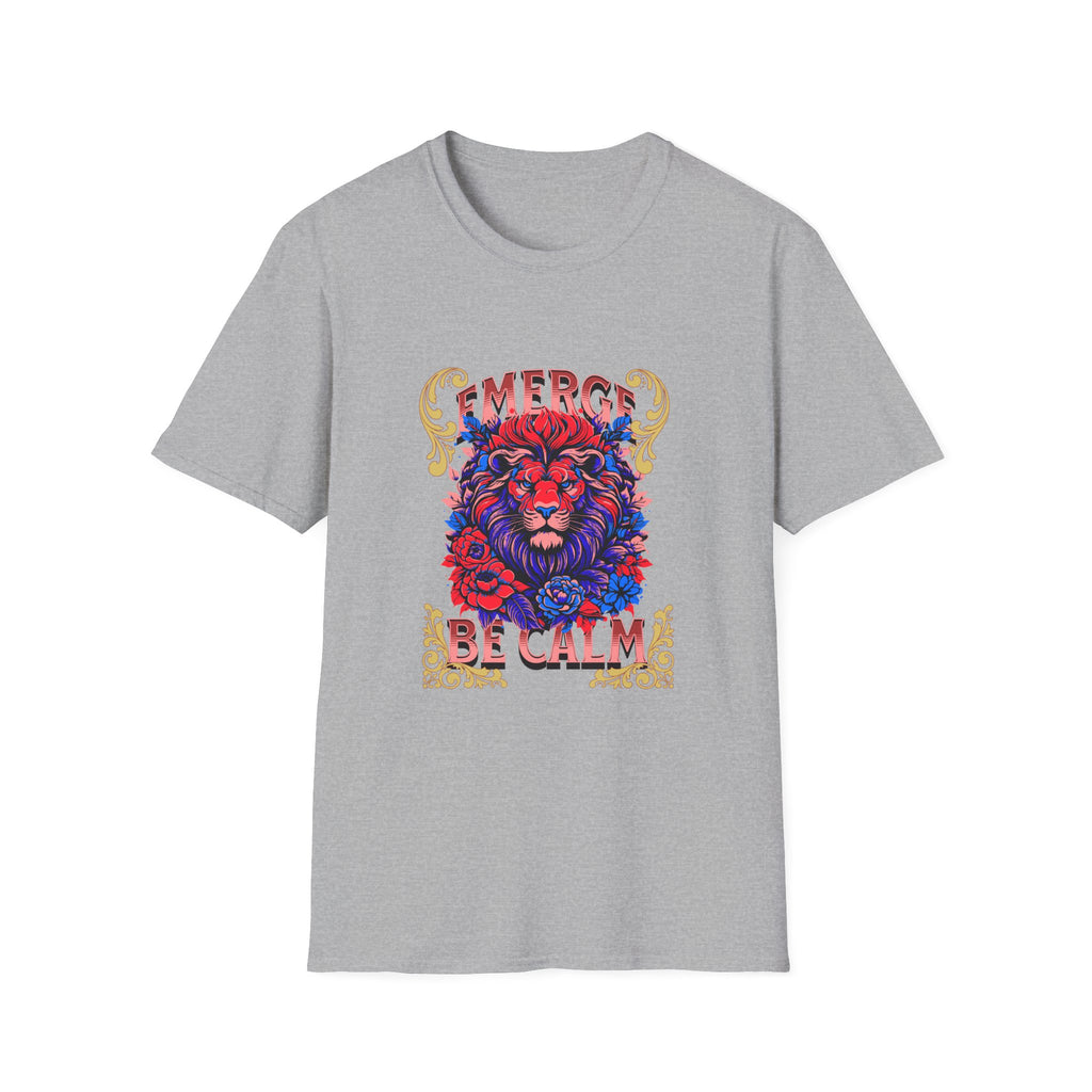 Emerge Be Calm Lion T-Shirt — Bold Floral Lion Graphic Tee
