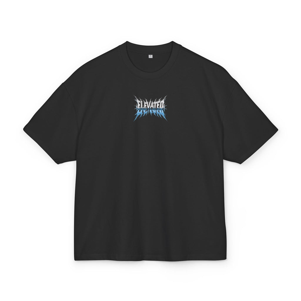 Elevated Flame Graphic Tee — "ELEVATED" Blue Flame Logo Boxy T-Shirt