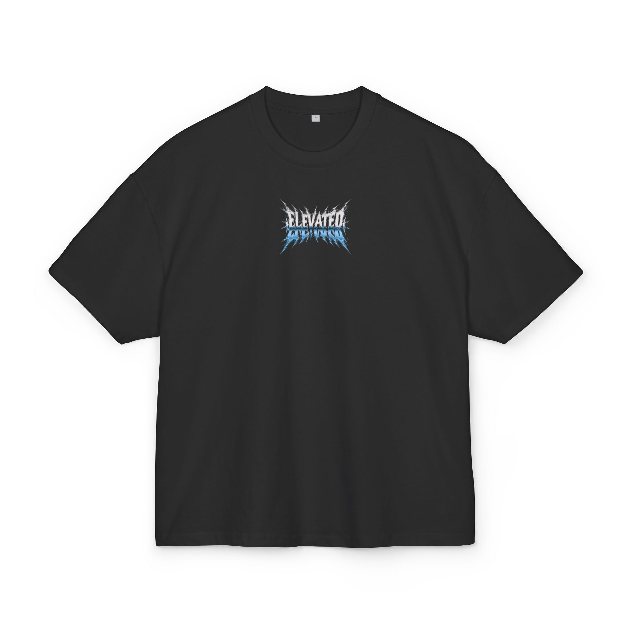 Elevated Flame Graphic Tee — "ELEVATED" Blue Flame Logo Boxy T-Shirt