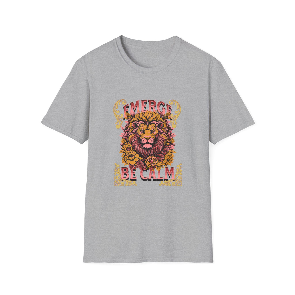 Lion 'Emerge Be Calm' Graphic T-Shirt — Bold Vintage Wildlife Tee
