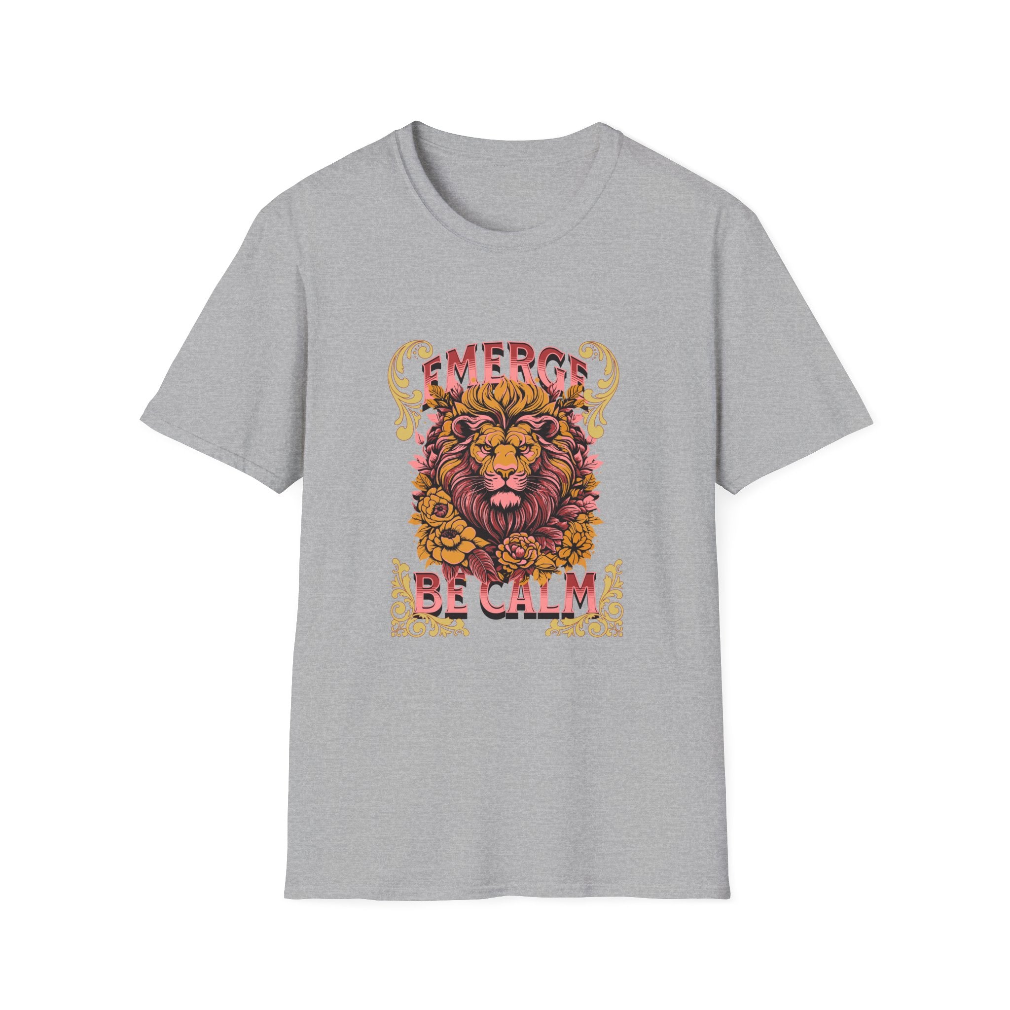 Lion 'Emerge Be Calm' Graphic T-Shirt — Bold Vintage Wildlife Tee