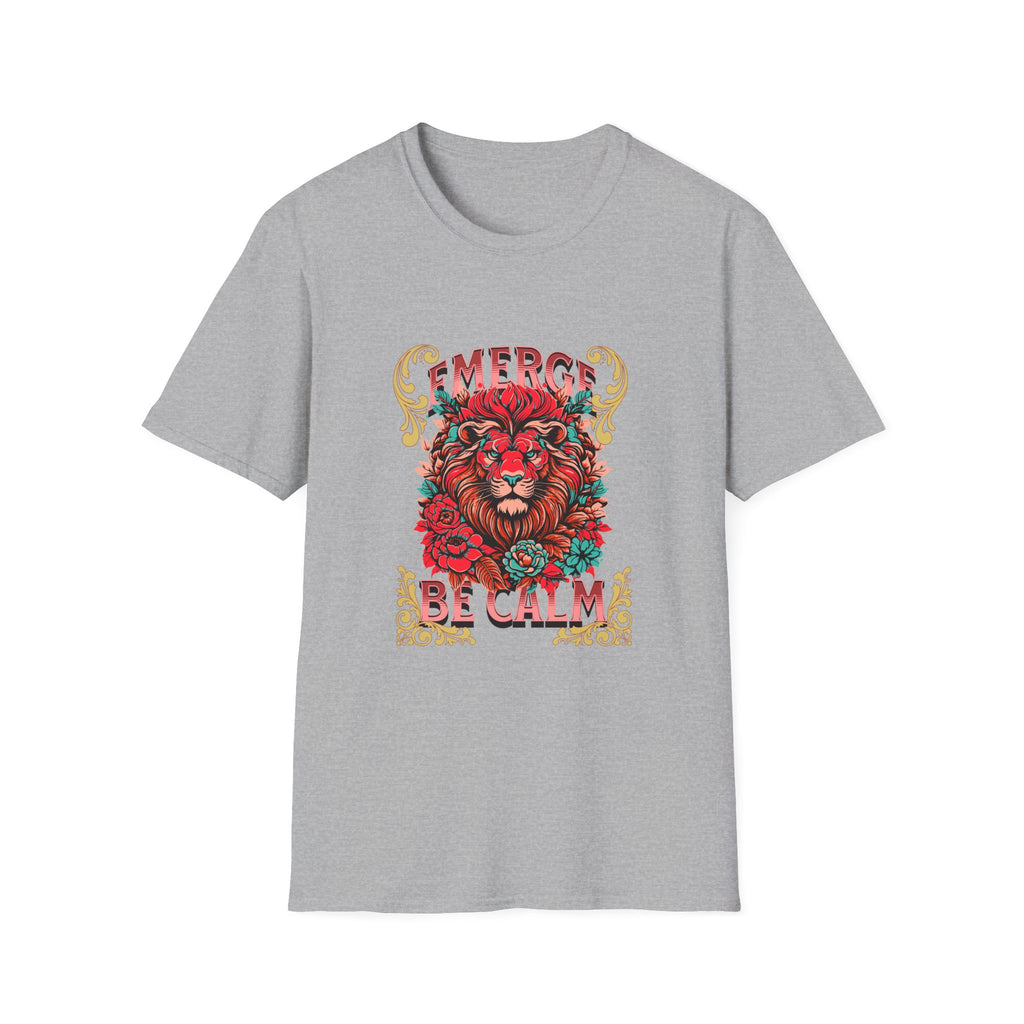 Emerge Be Calm Lion T-Shirt — Bold Floral Lion Graphic Tee