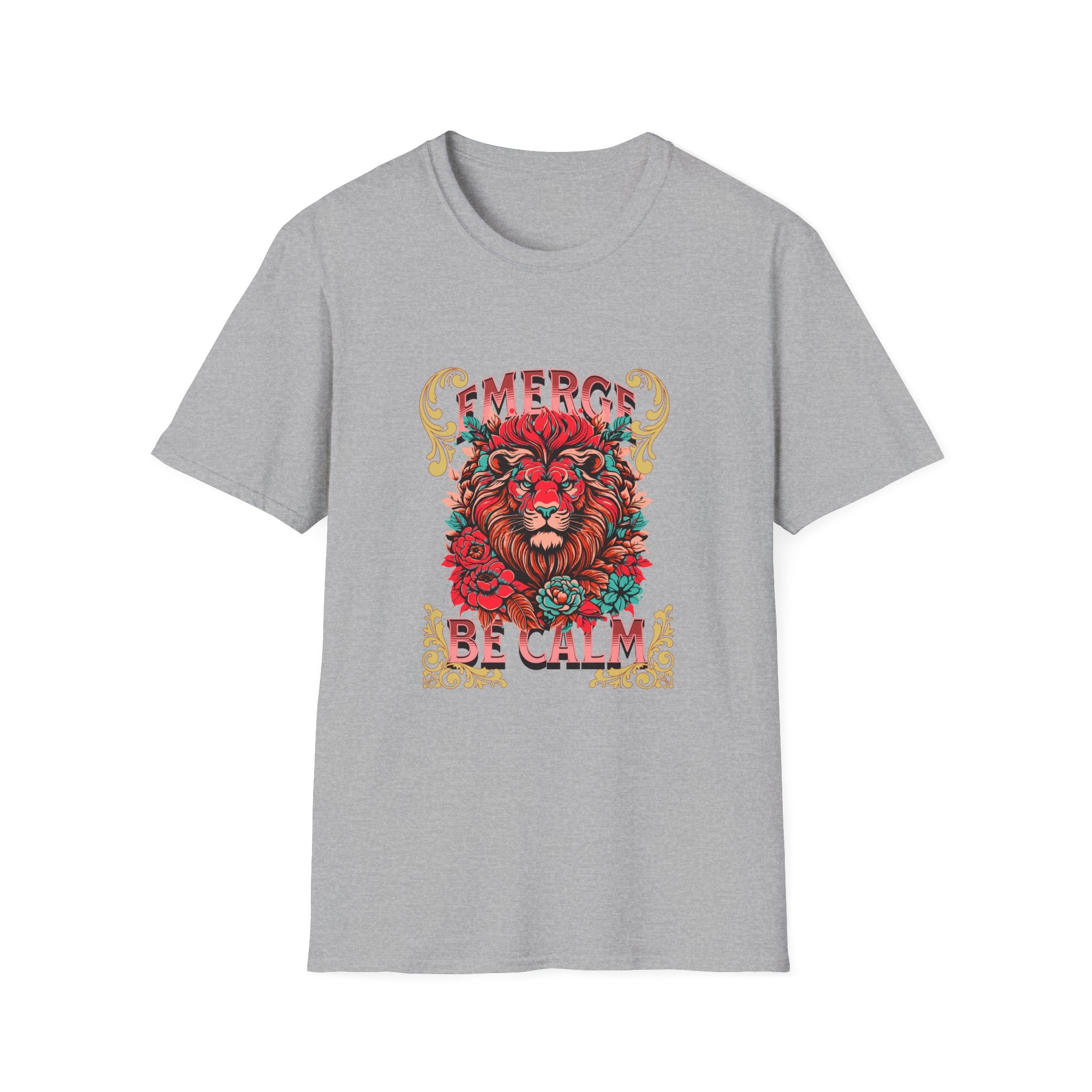 Emerge Be Calm Lion T-Shirt — Bold Floral Lion Graphic Tee