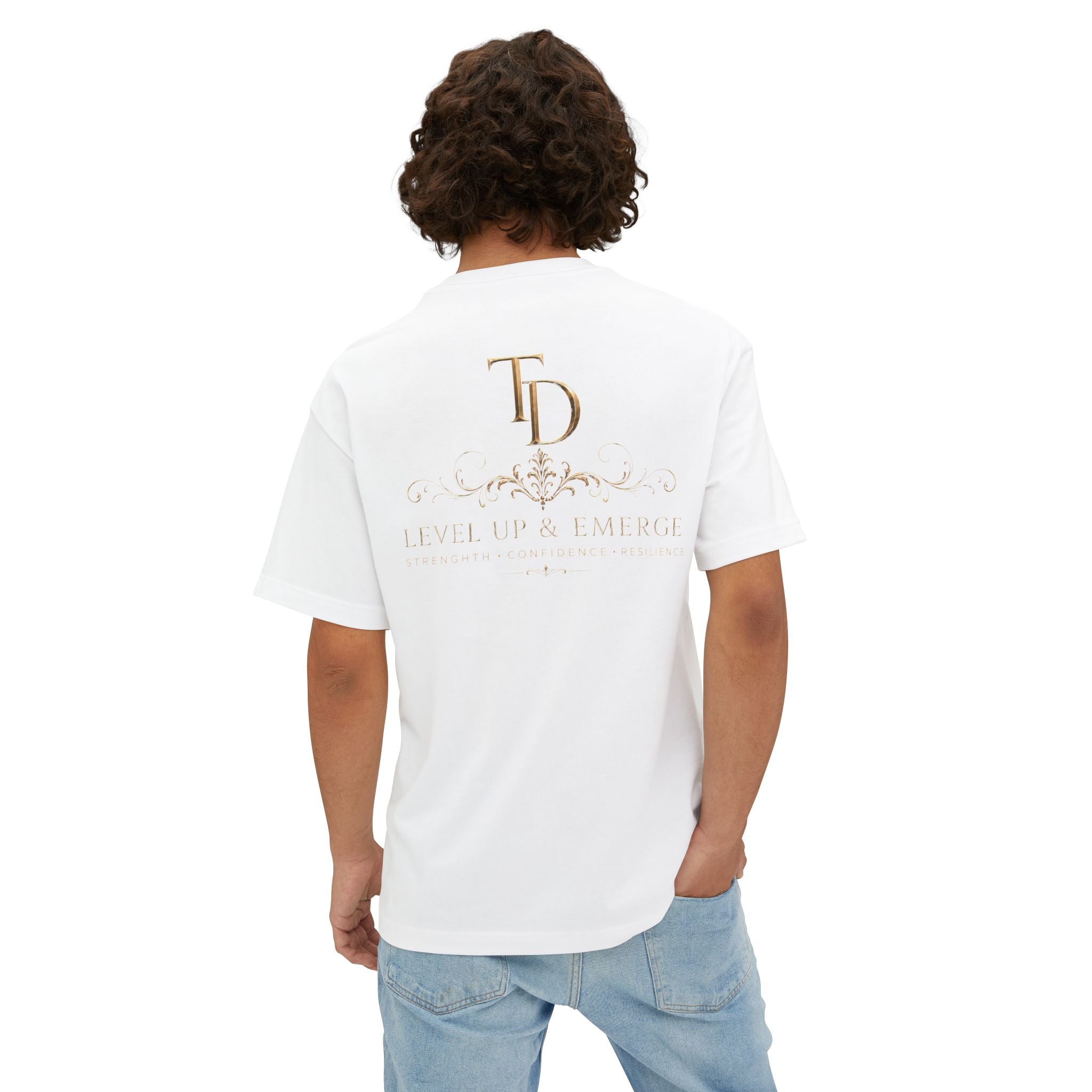 Boxy Tee — Elegant Monogram 'TD' Logo Oversized White T‑Shirt