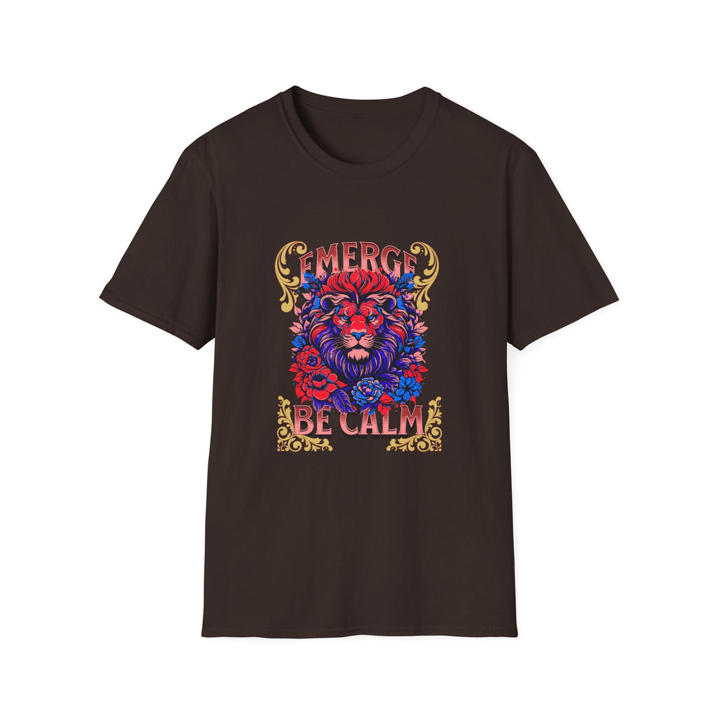 Emerge Be Calm Lion T-Shirt — Bold Floral Lion Graphic Tee