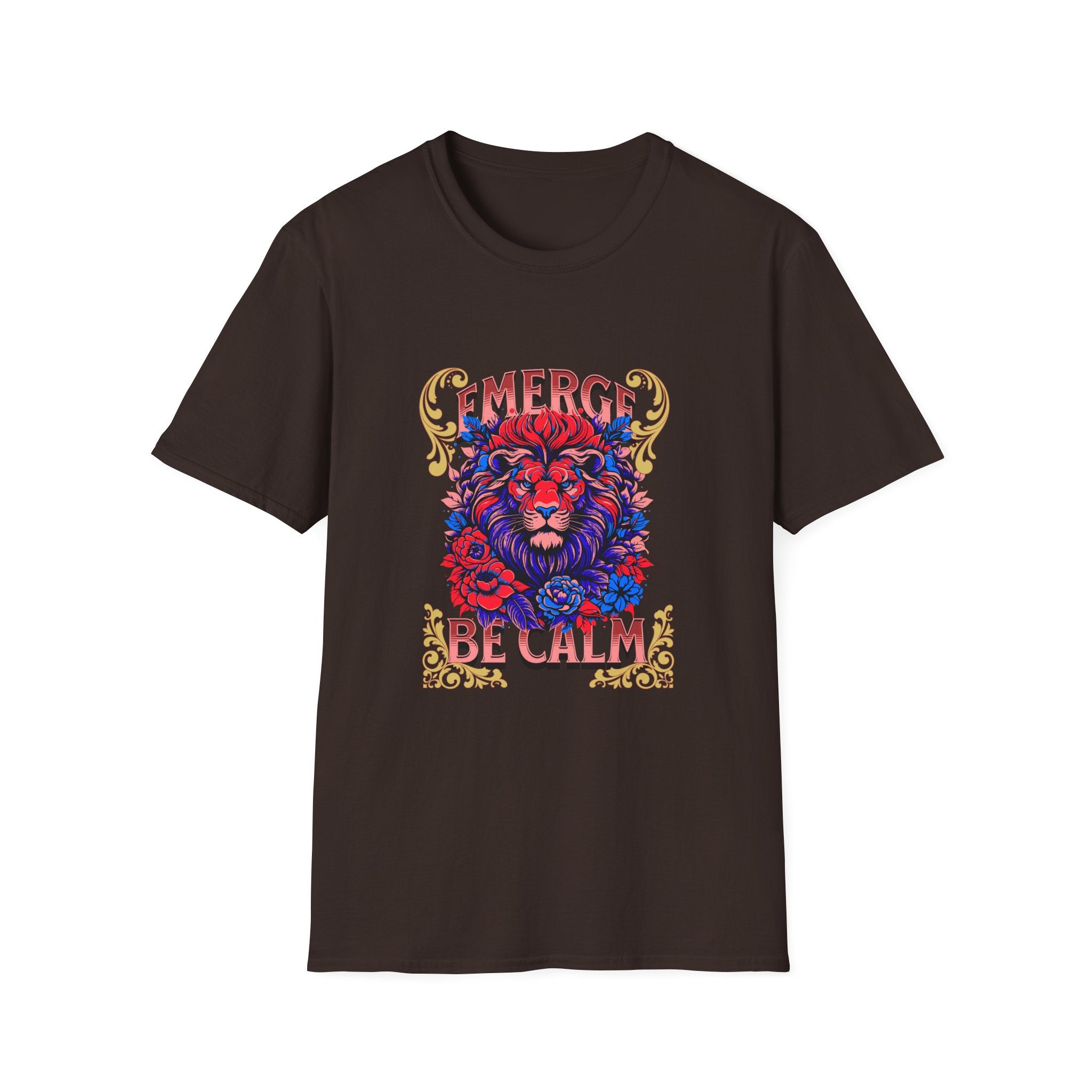 Emerge Be Calm Lion T-Shirt — Bold Floral Lion Graphic Tee
