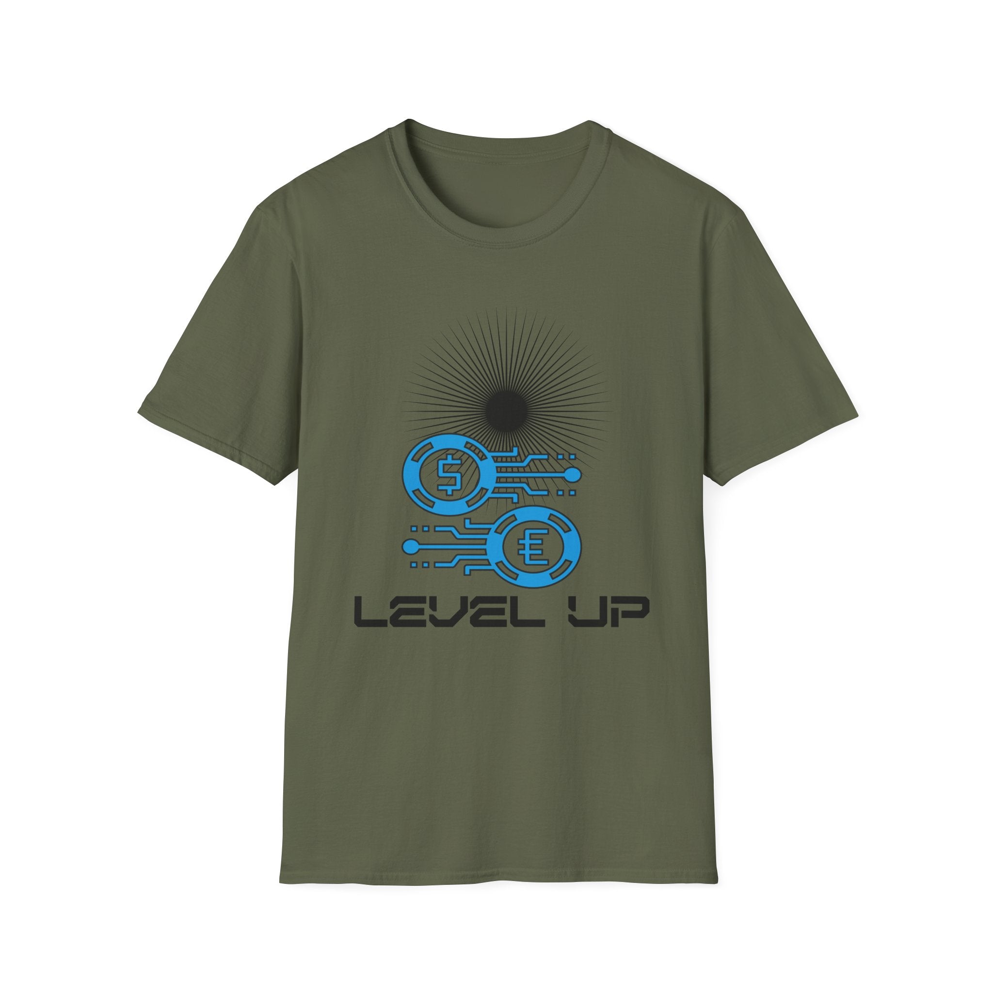 Level Up Gaming T-Shirt — Retro Arcade Coins & Pixel Circuit Design