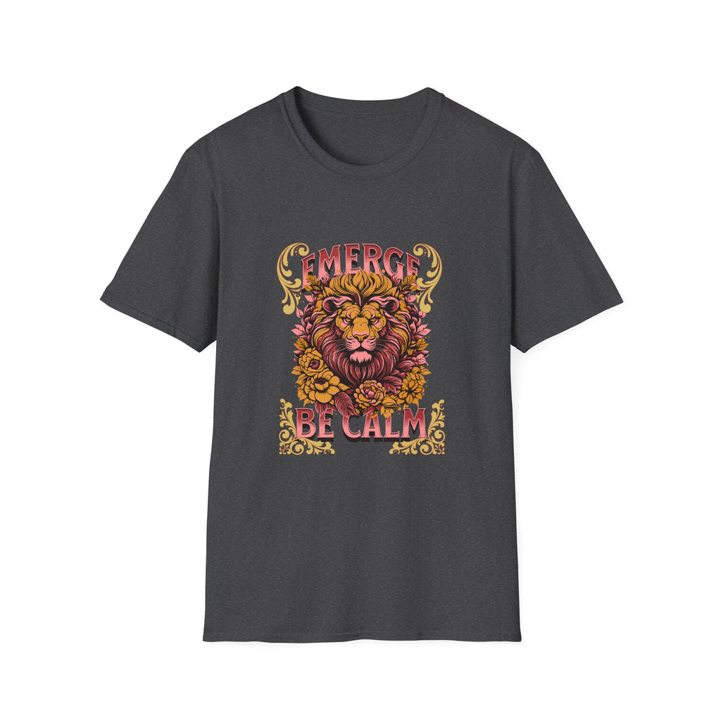 Lion 'Emerge Be Calm' Graphic T-Shirt — Bold Vintage Wildlife Tee