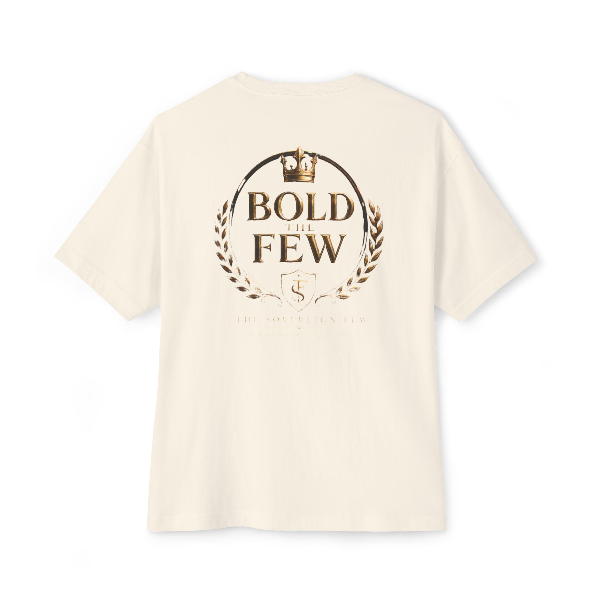 Bold Few Crest Tee — Minimalist White Oversized Shirt with Crown Logo