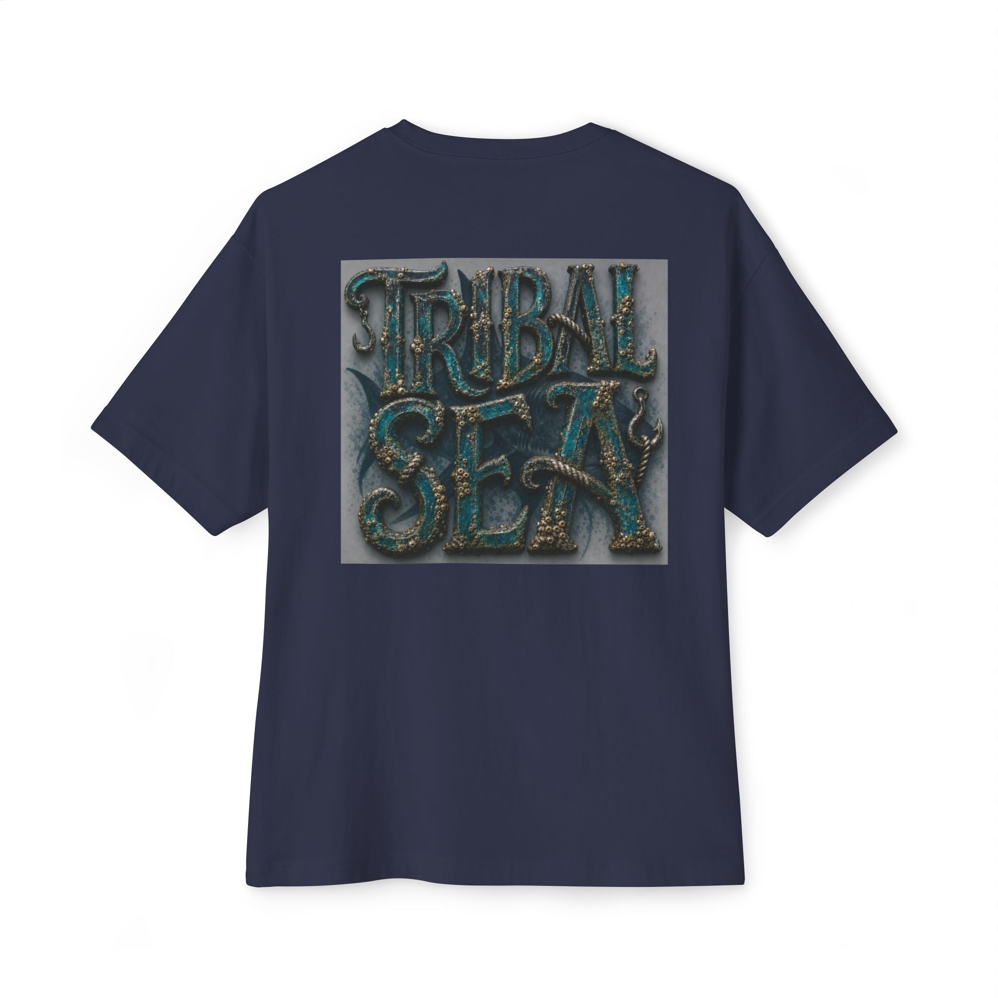 Tribal Sea Boxy Tee — Oversized Graphic T-Shirt with 'Tribal Sea' Back Print