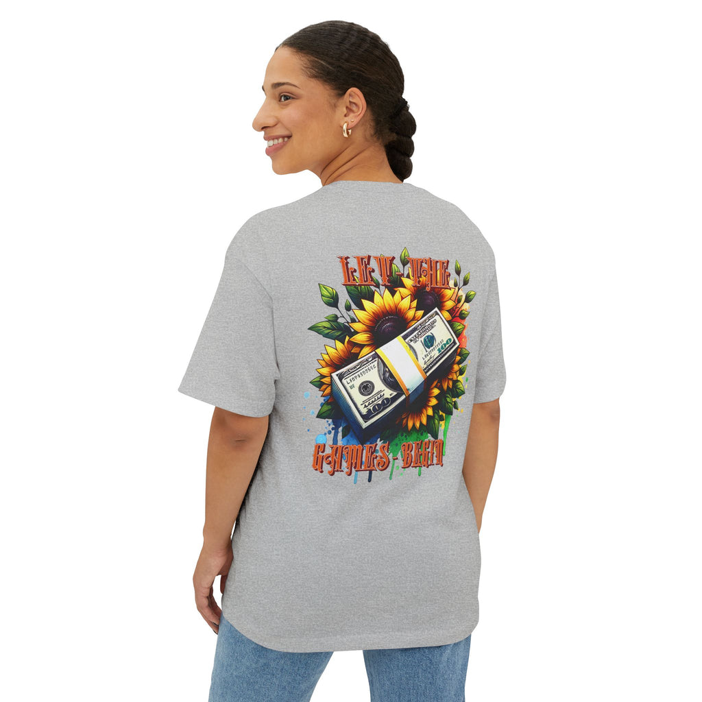 Money & Sunflowers Graphic Tee — "Let the Money Bloom" Oversized Boxy T‑Shirt