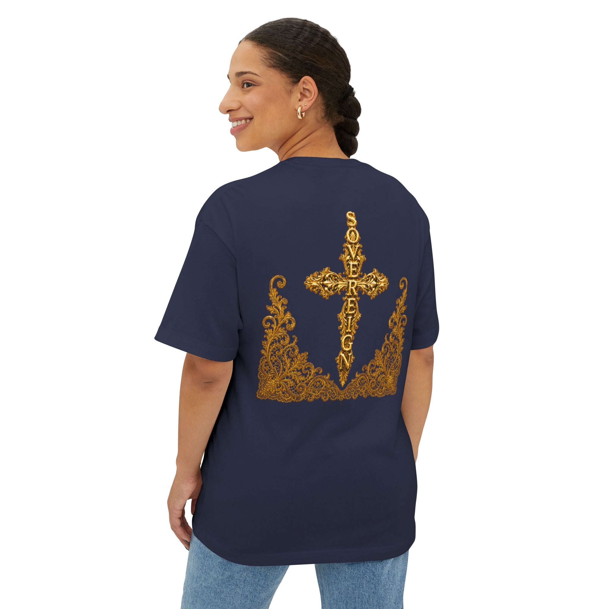 Sovereign Gold Cross T‑Shirt — Ornate Religious Graphic Tee