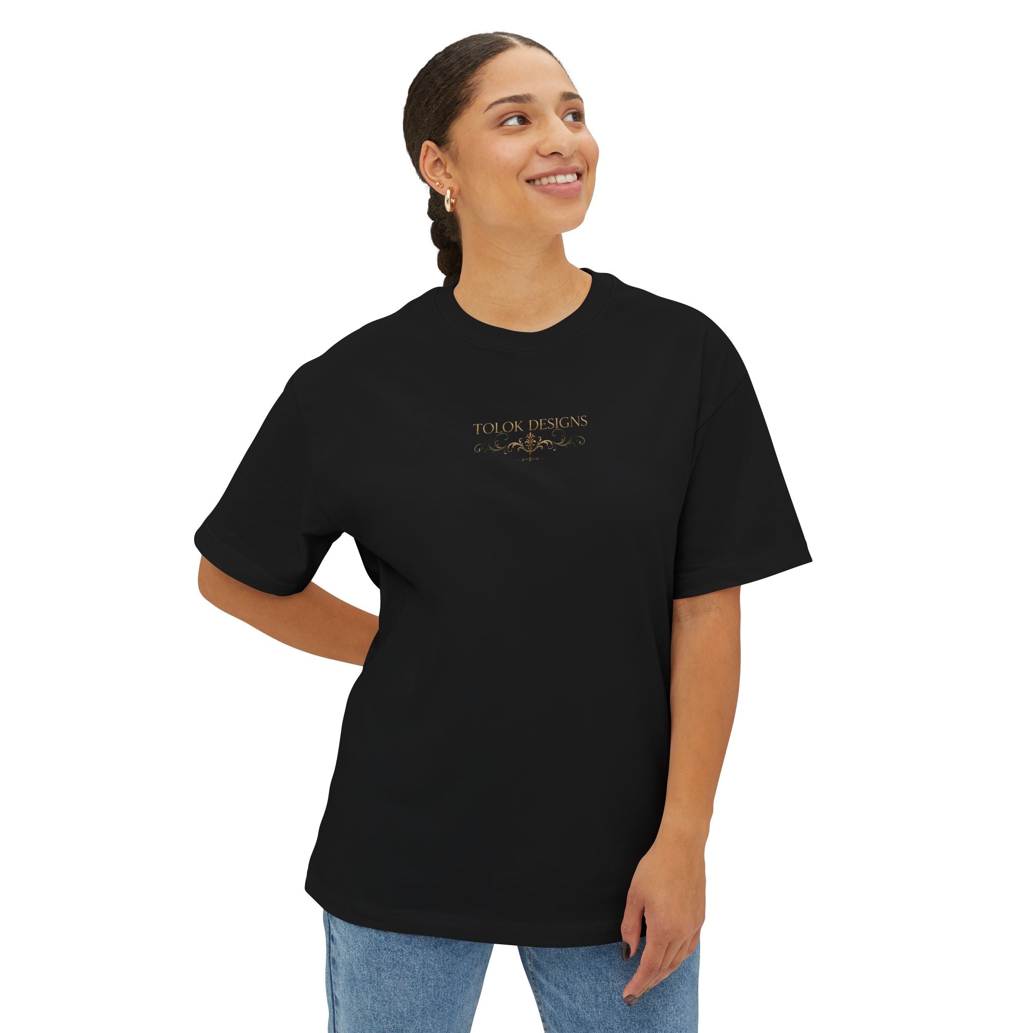 Boxy Tee — Elegant Monogram 'TD' Logo Oversized White T‑Shirt