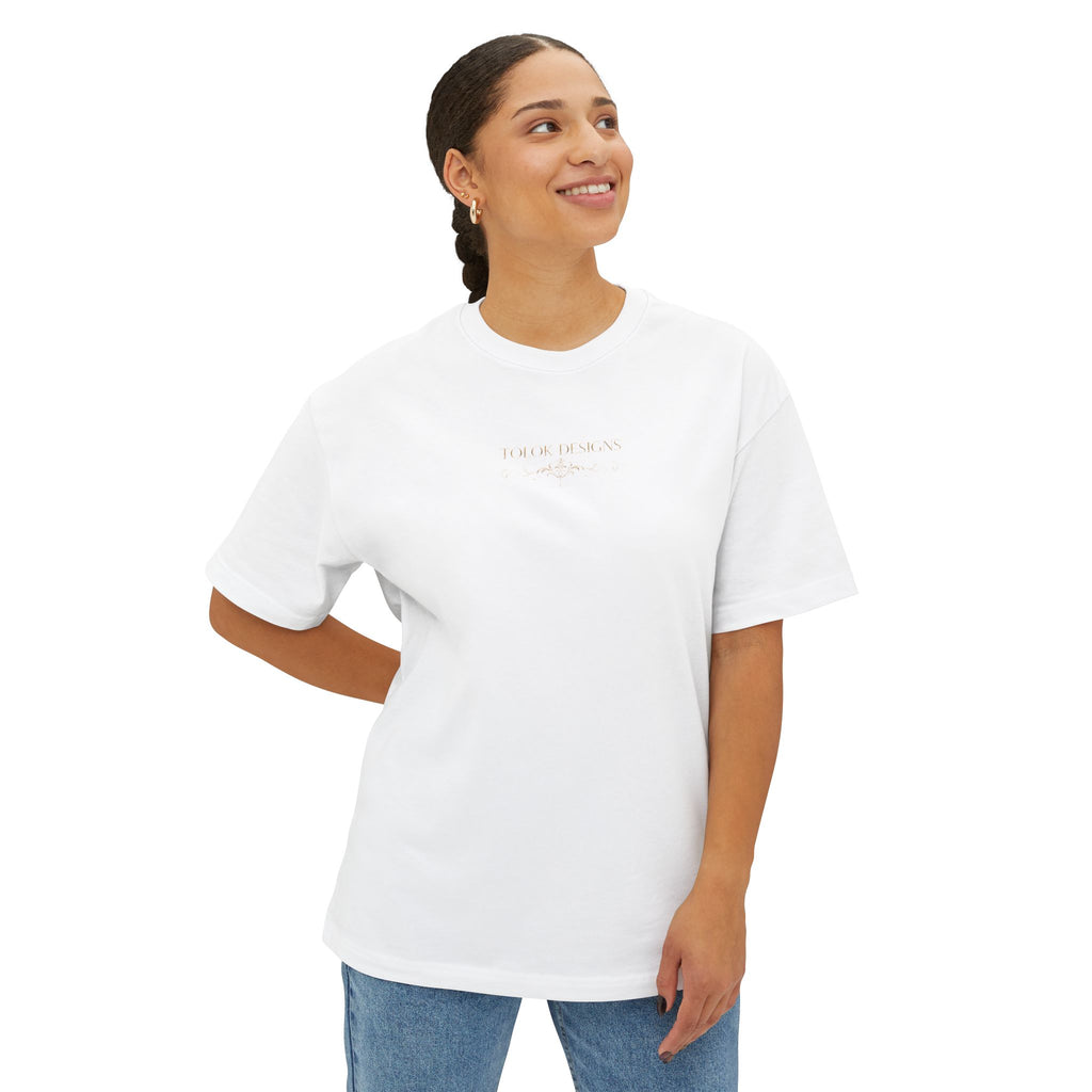 Boxy Tee — Elegant Monogram 'TD' Logo Oversized White T‑Shirt