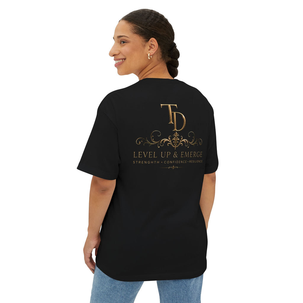 Boxy Tee — Elegant Monogram 'TD' Logo Oversized White T‑Shirt