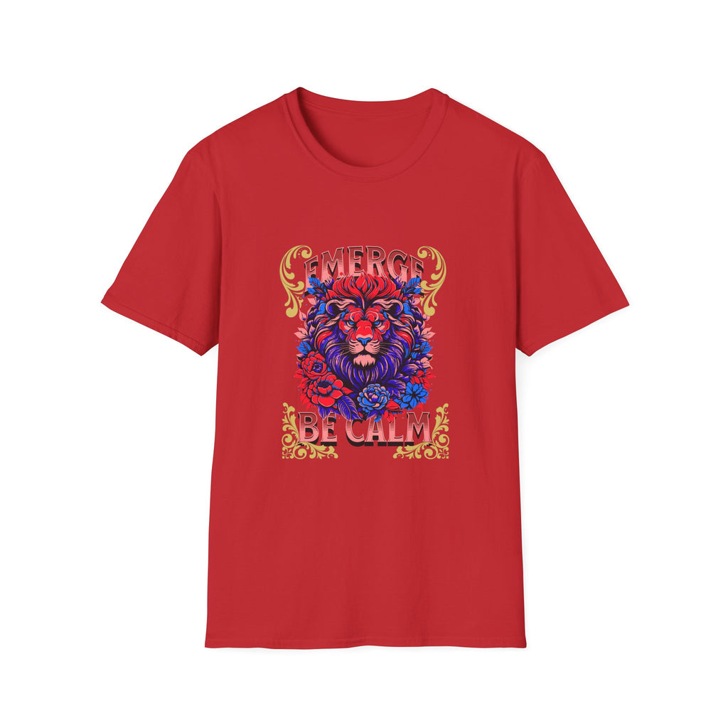 Emerge Be Calm Lion T-Shirt — Bold Floral Lion Graphic Tee