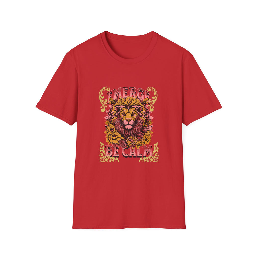 Lion 'Emerge Be Calm' Graphic T-Shirt — Bold Vintage Wildlife Tee