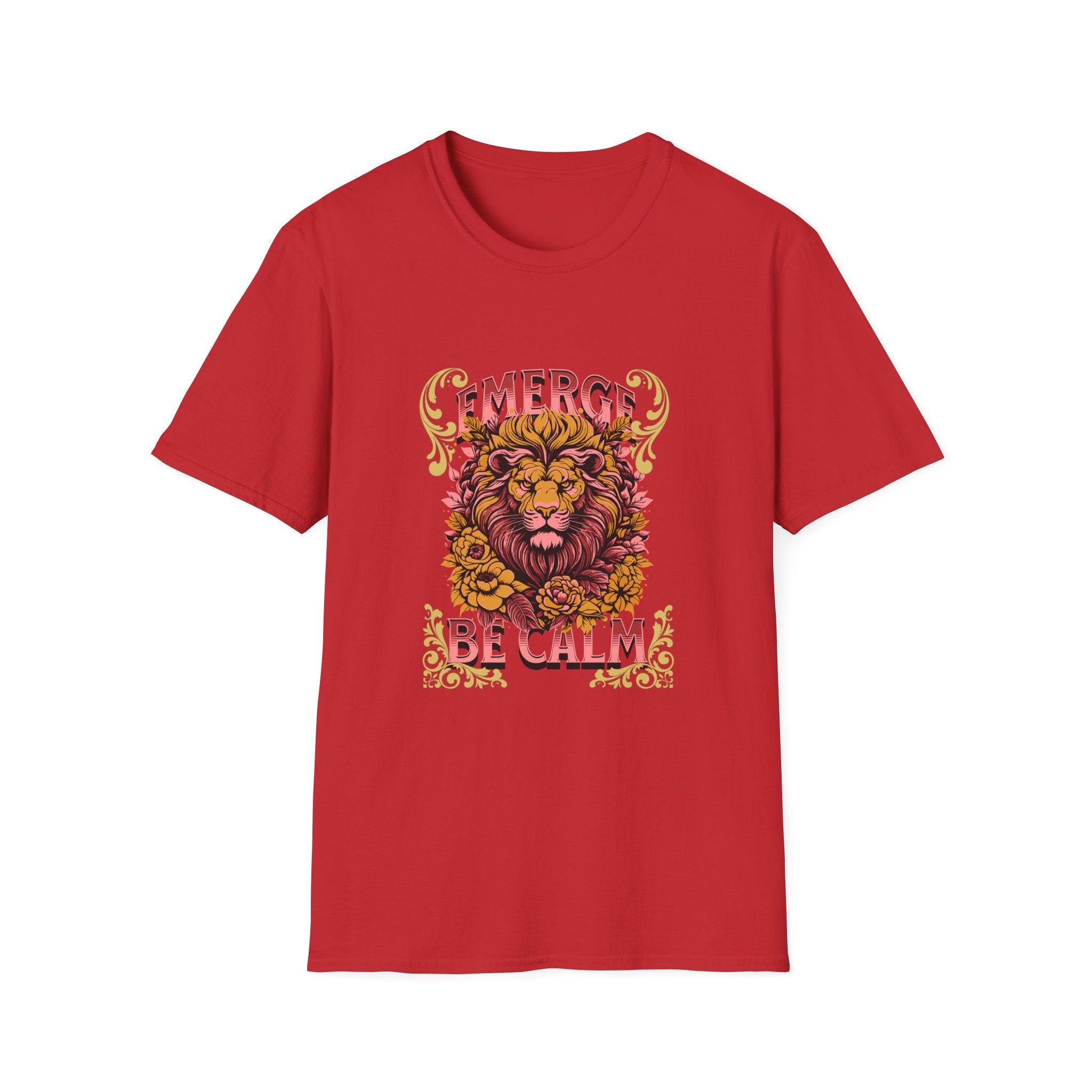 Lion 'Emerge Be Calm' Graphic T-Shirt — Bold Vintage Wildlife Tee