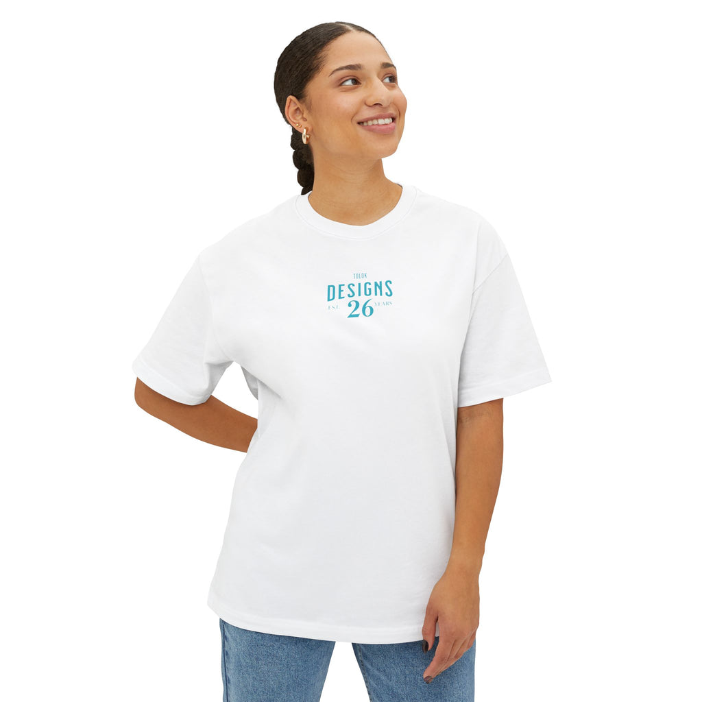 Designs 26 Graphic Tee — Minimal Retro Logo Oversized Boxy T‑Shirt