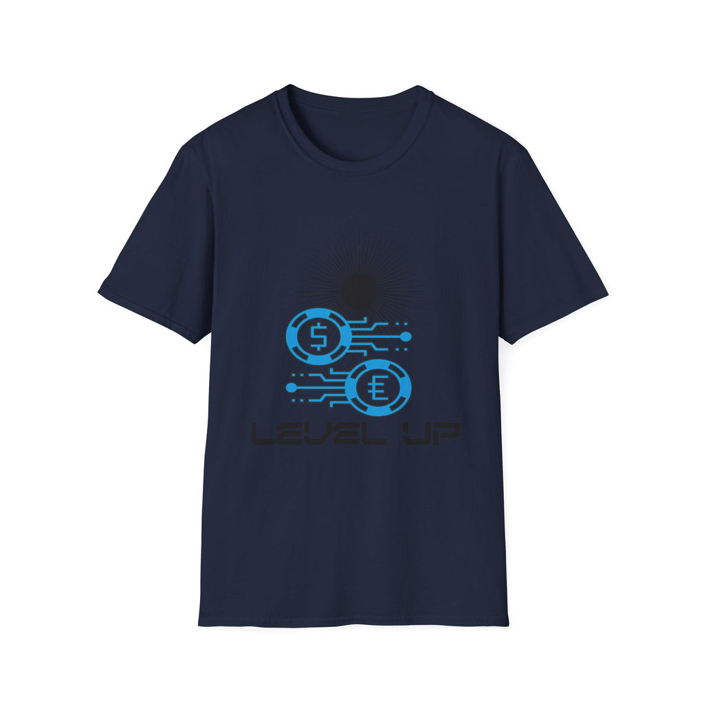 Level Up Gaming T-Shirt — Retro Arcade Coins & Pixel Circuit Design