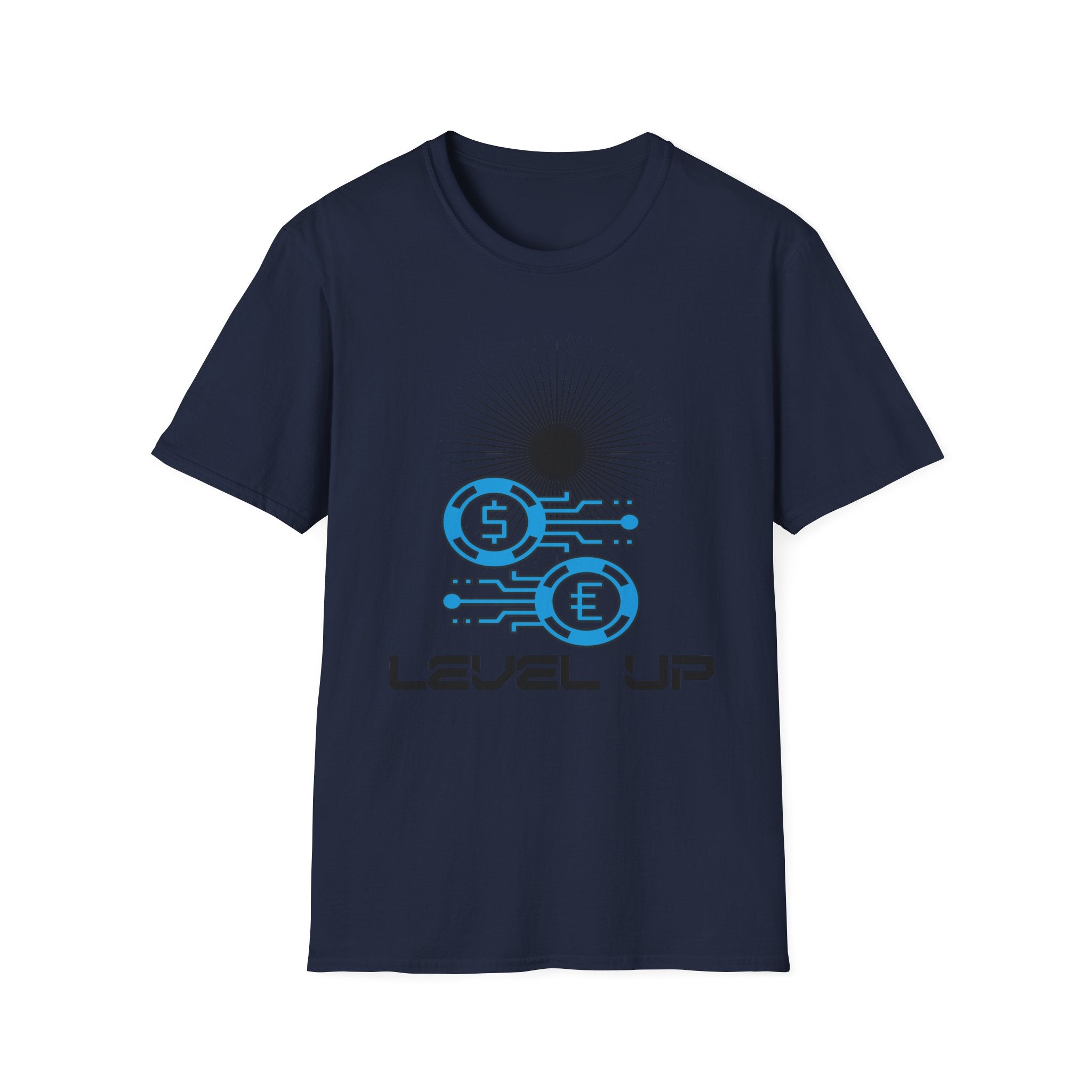 Level Up Gaming T-Shirt — Retro Arcade Coins & Pixel Circuit Design