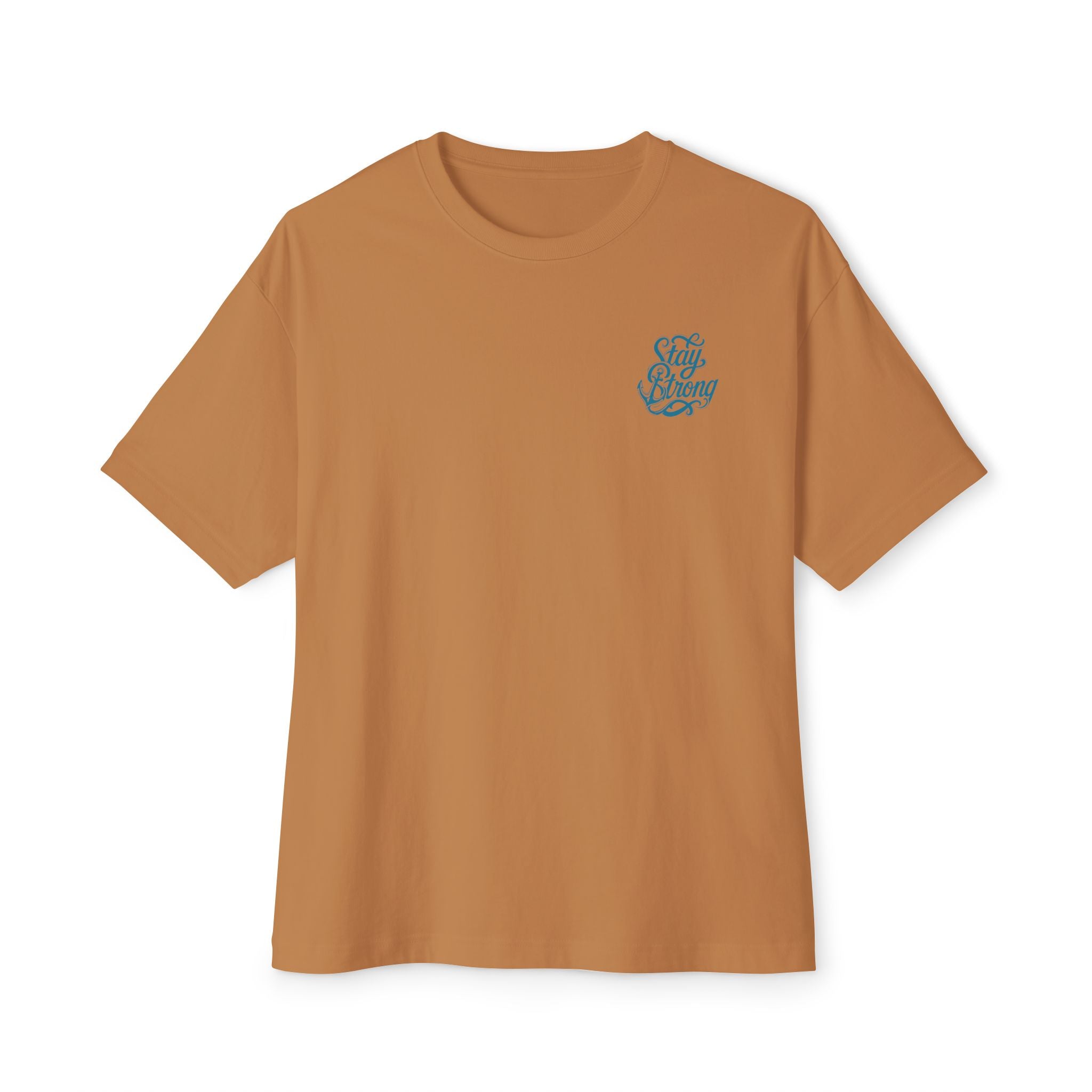 Oversized Boxy Tee — ’Stay Slow’ Floral Script Chest & Teal Back Art