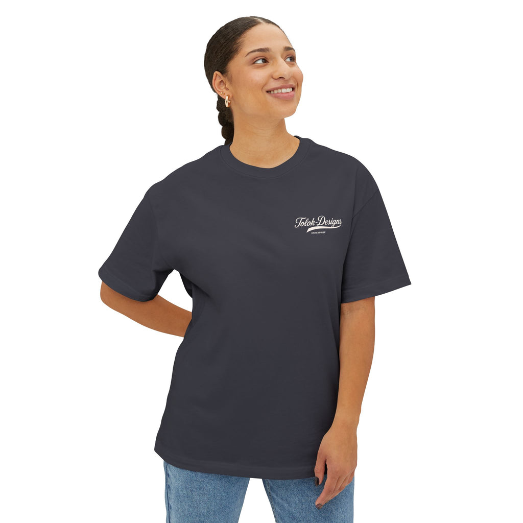 Boxy Tee — Minimal Script Chest Logo Black T‑Shirt