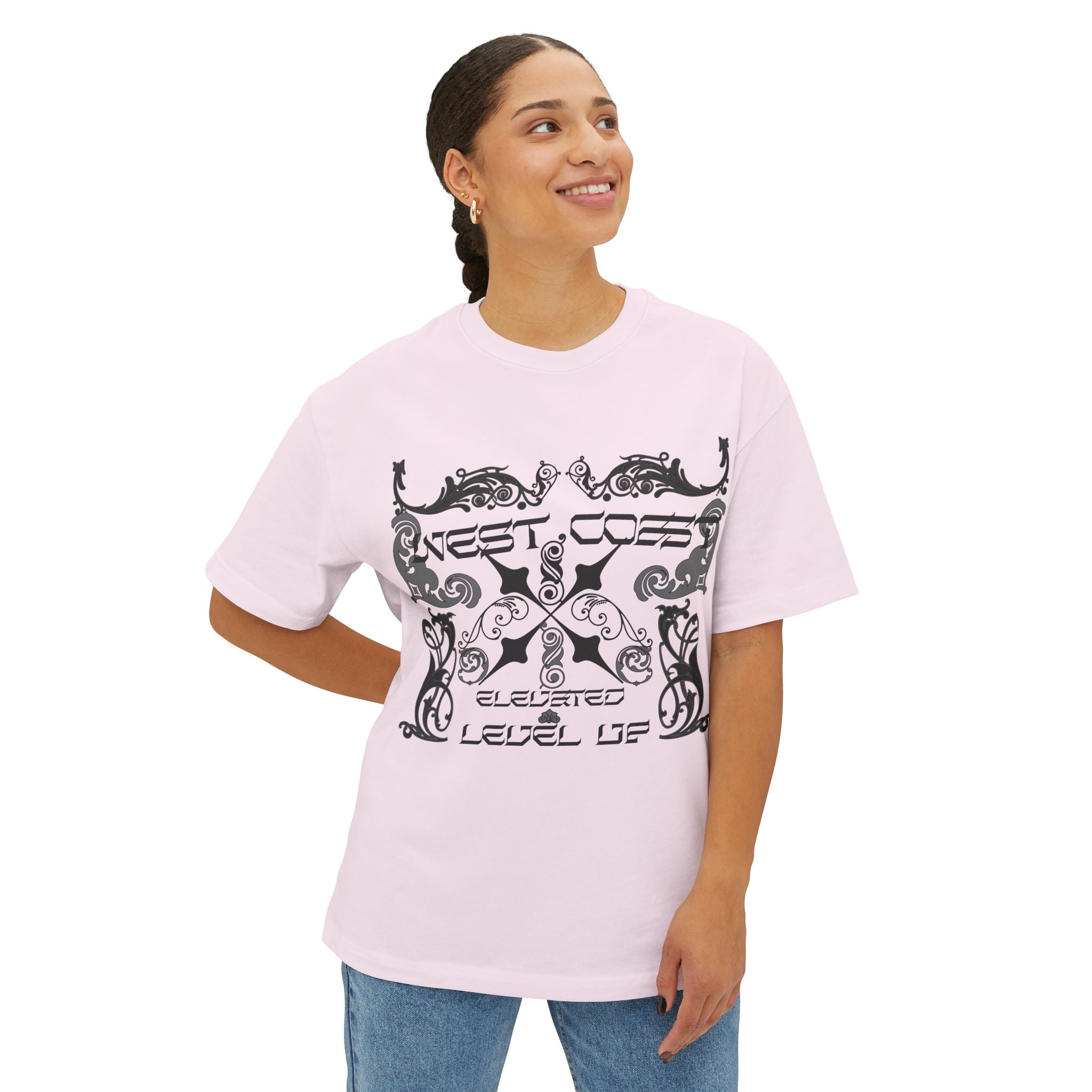 Boxy Tee — Retro Gothic Floral 'Next Level Up' Graphic Shirt