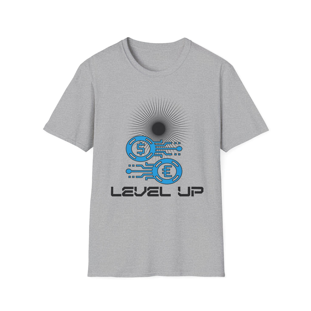 Level Up Gaming T-Shirt — Retro Arcade Coins & Pixel Circuit Design
