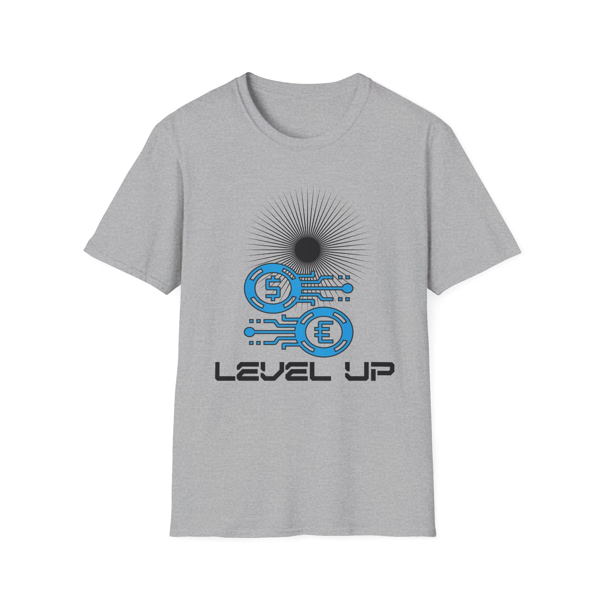 Level Up Gaming T-Shirt — Retro Arcade Coins & Pixel Circuit Design