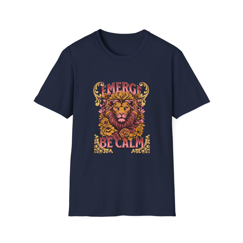 Lion 'Emerge Be Calm' Graphic T-Shirt — Bold Vintage Wildlife Tee