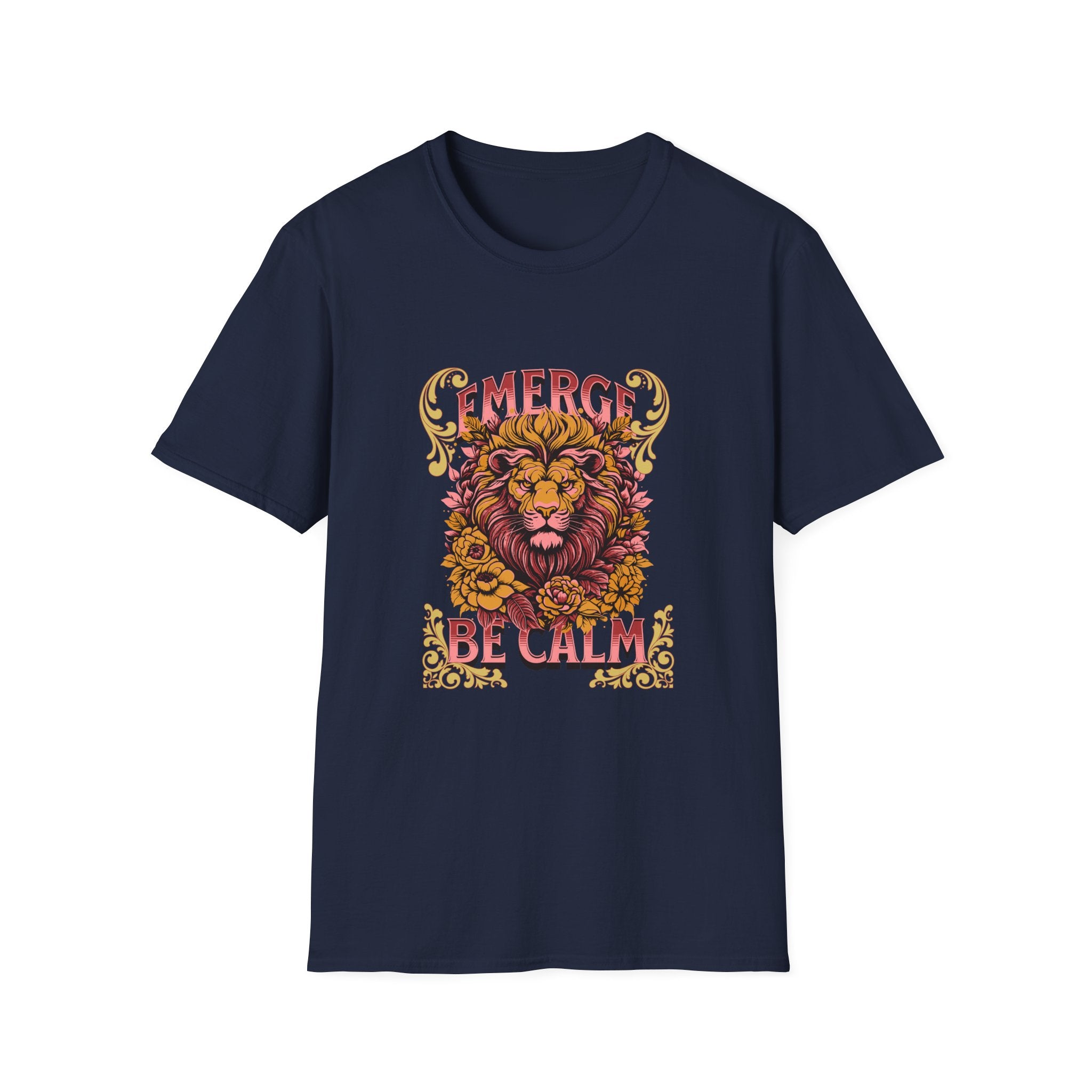 Lion 'Emerge Be Calm' Graphic T-Shirt — Bold Vintage Wildlife Tee