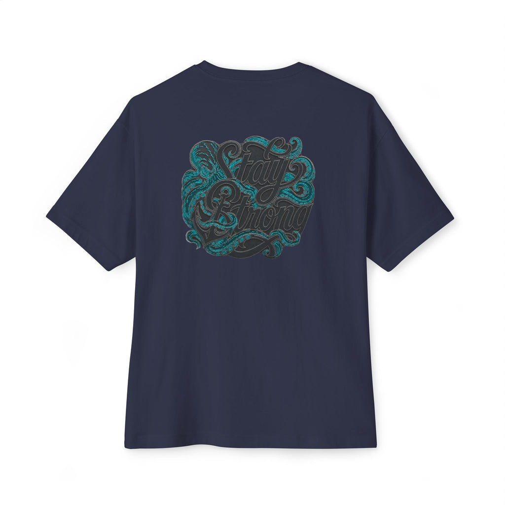 Oversized Boxy Tee — ’Stay Slow’ Floral Script Chest & Teal Back Art