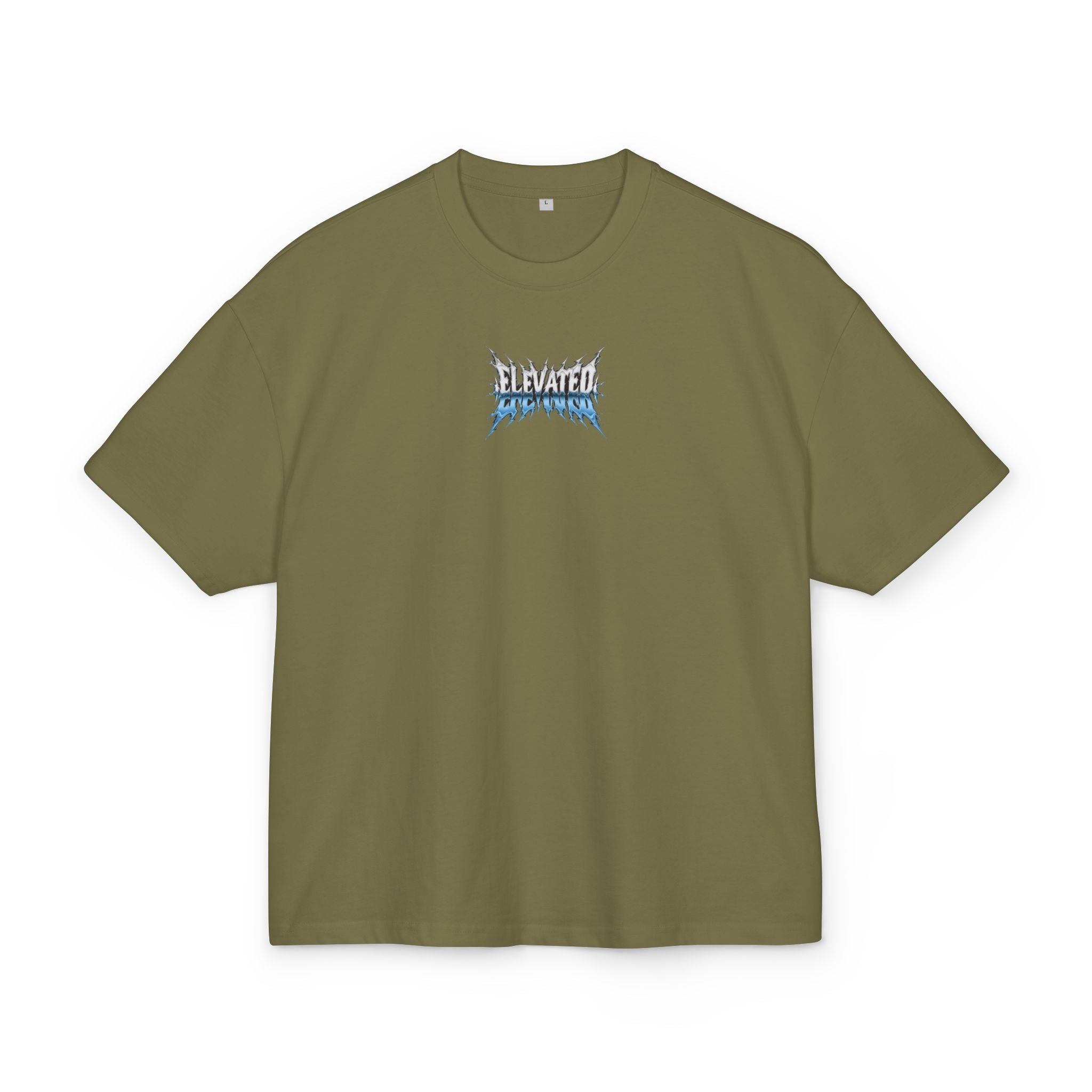 Elevated Flame Graphic Tee — "ELEVATED" Blue Flame Logo Boxy T-Shirt