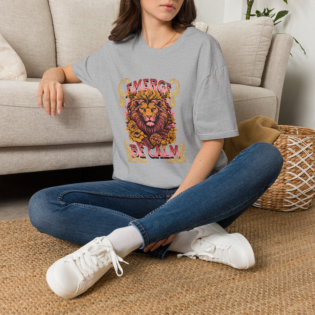 Lion 'Emerge Be Calm' Graphic T-Shirt — Bold Vintage Wildlife Tee