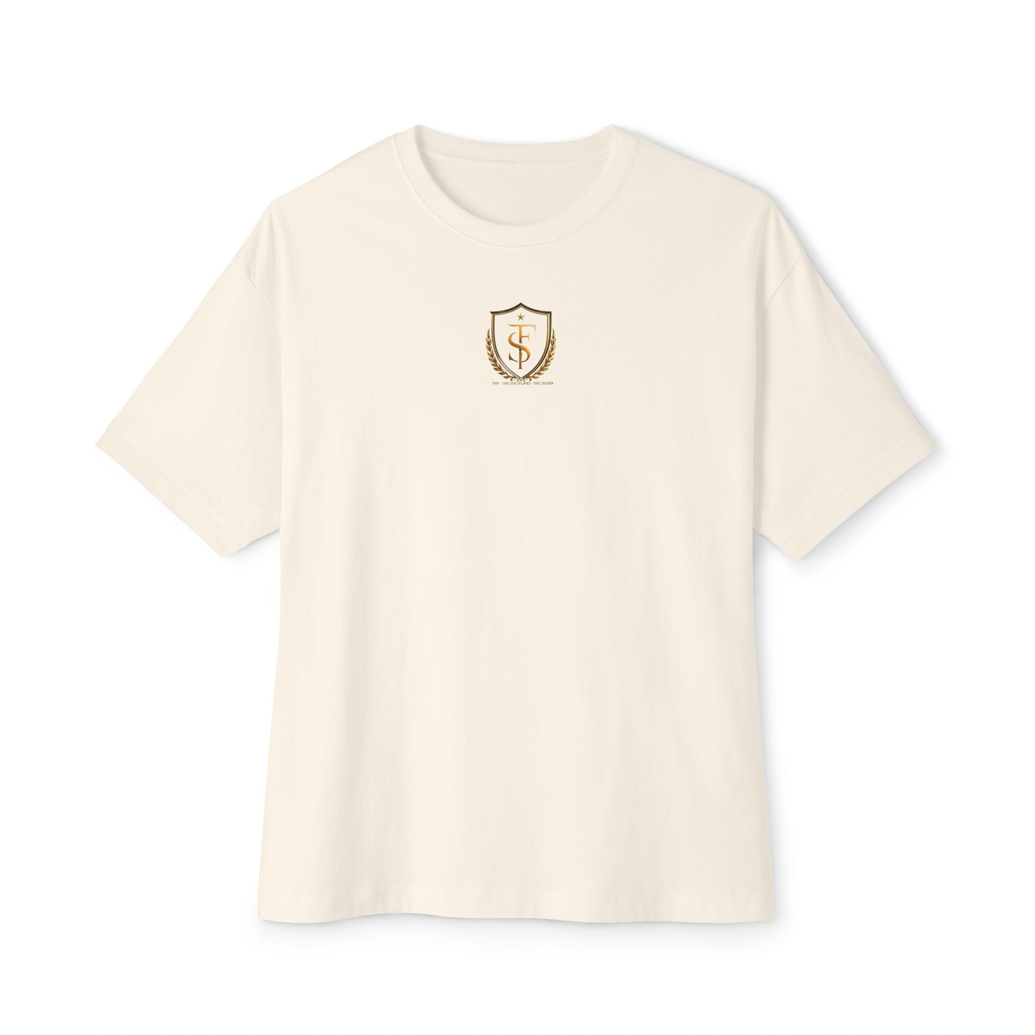 Bold Few Crest Tee — Minimalist White Oversized Shirt with Crown Logo