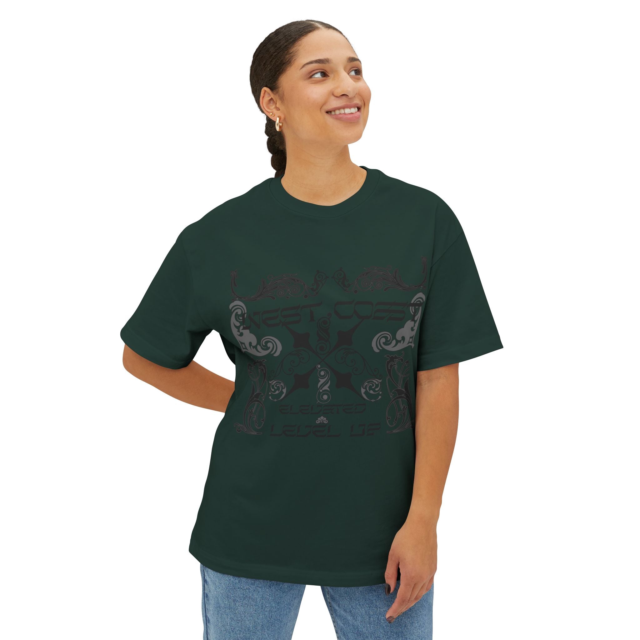 Boxy Tee — Retro Gothic Floral 'Next Level Up' Graphic Shirt