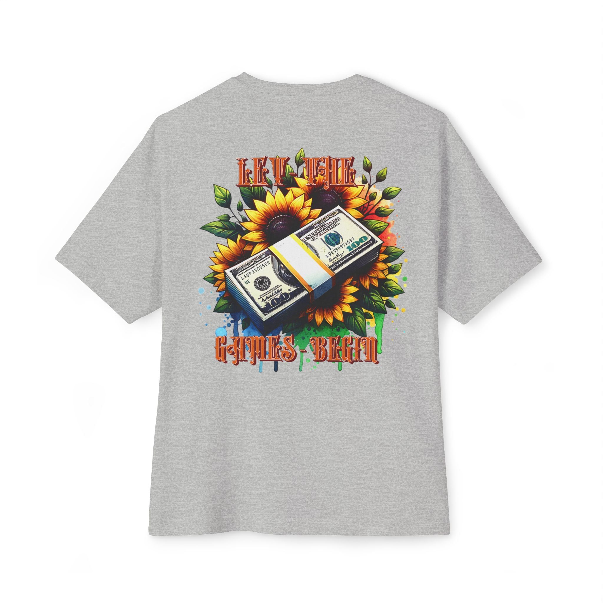 Money & Sunflowers Graphic Tee — "Let the Money Bloom" Oversized Boxy T‑Shirt