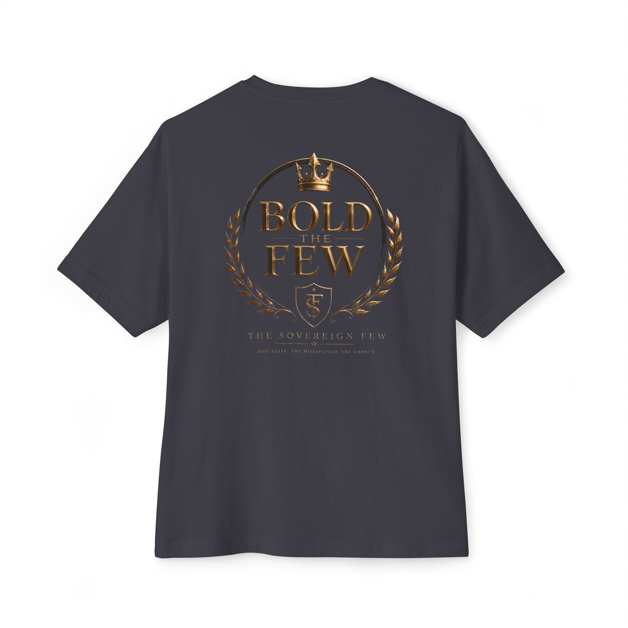 Bold Few Crest Tee — Minimalist White Oversized Shirt with Crown Logo