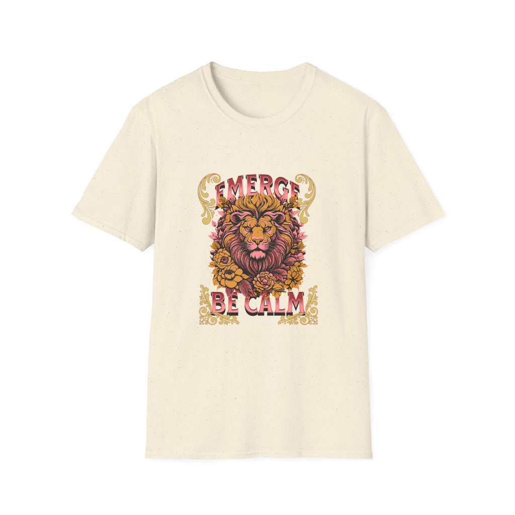 Lion 'Emerge Be Calm' Graphic T-Shirt — Bold Vintage Wildlife Tee