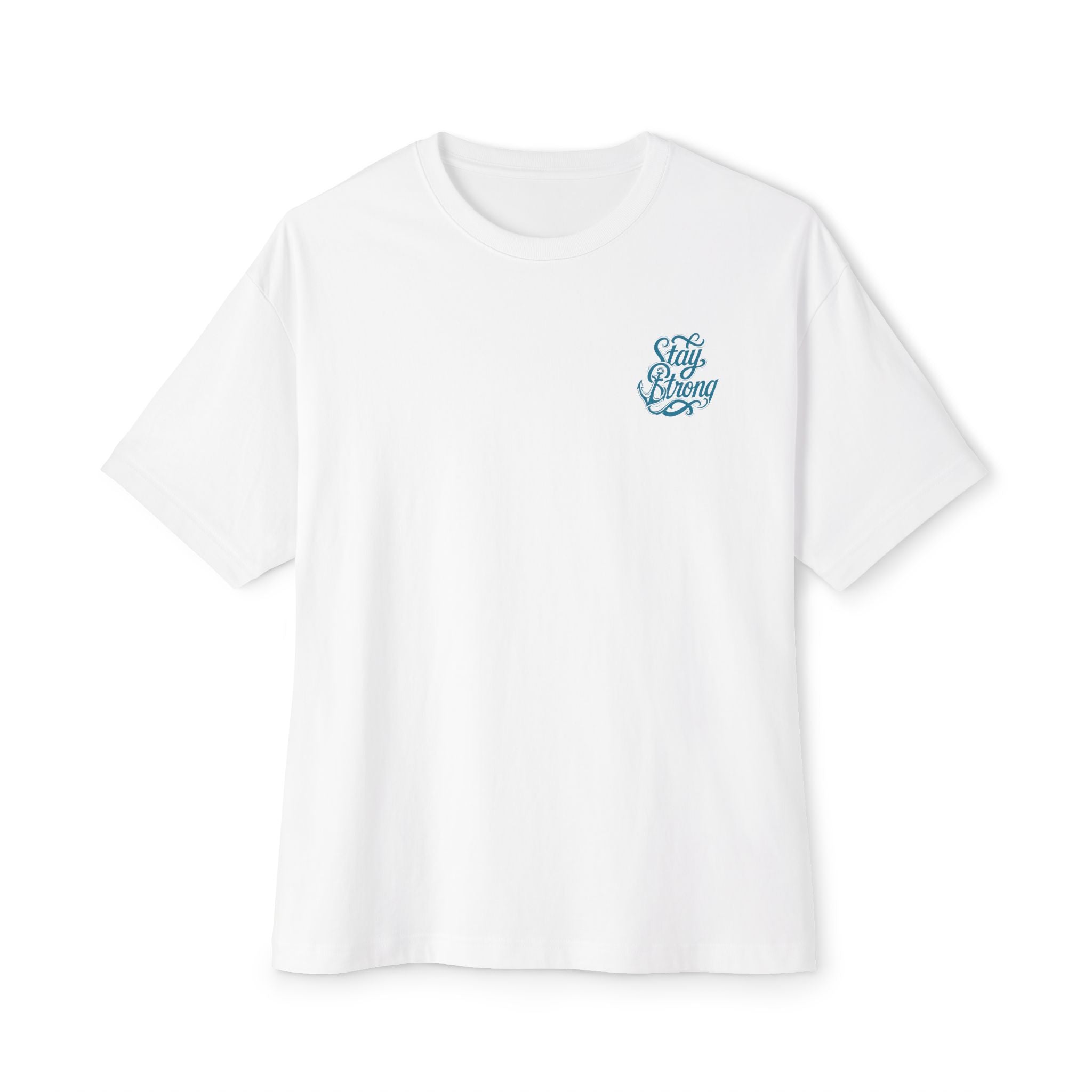 Oversized Boxy Tee — ’Stay Slow’ Floral Script Chest & Teal Back Art