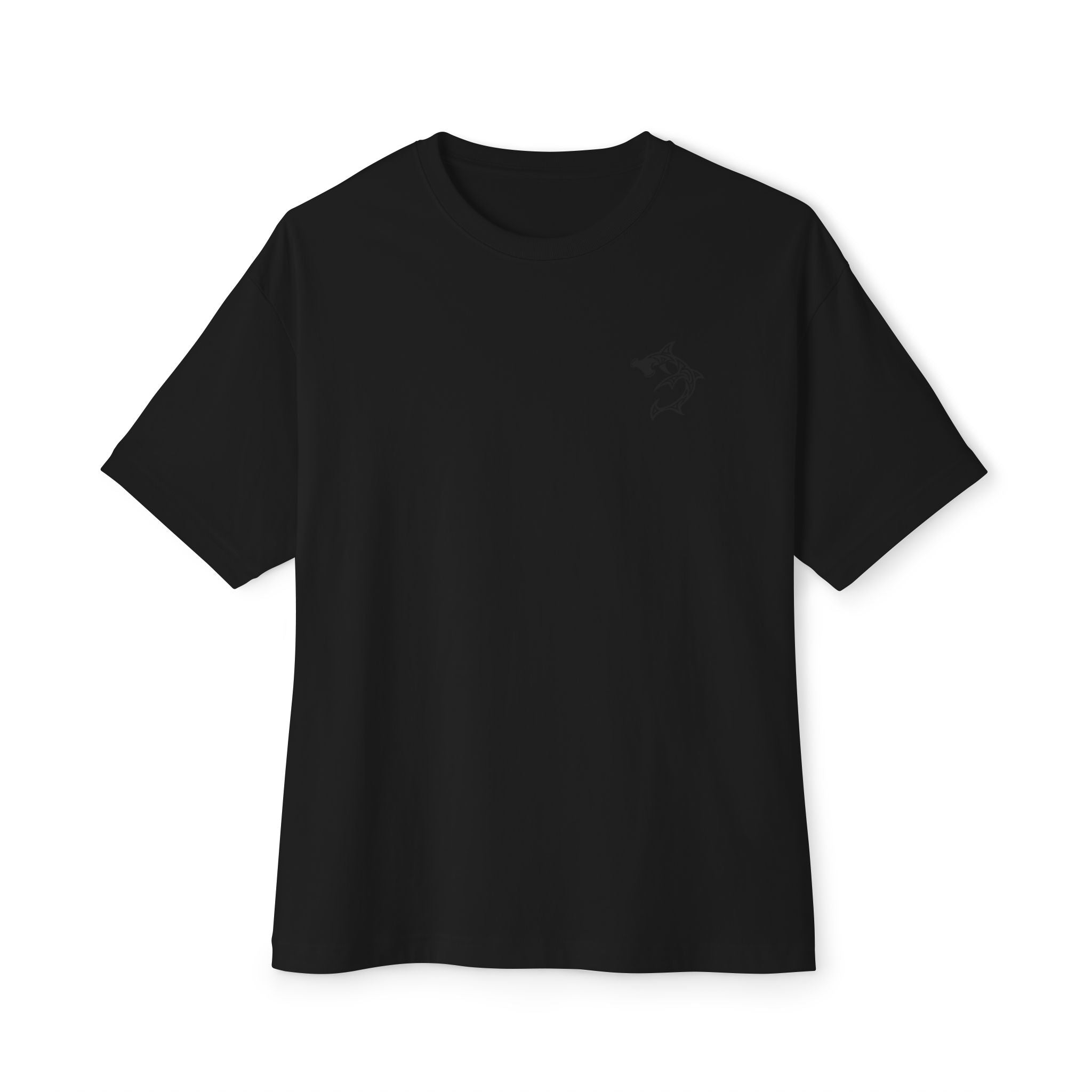 Shark Triskelion Tee — Oversized Boxy White T-Shirt with Tribal Shark Back Design