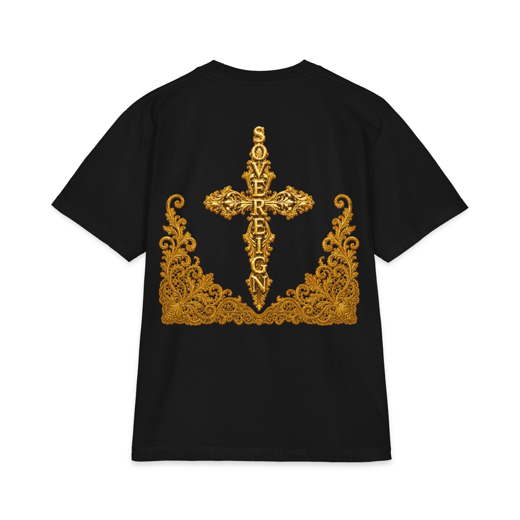 Sovereign Gold Cross T‑Shirt — Ornate Religious Graphic Tee