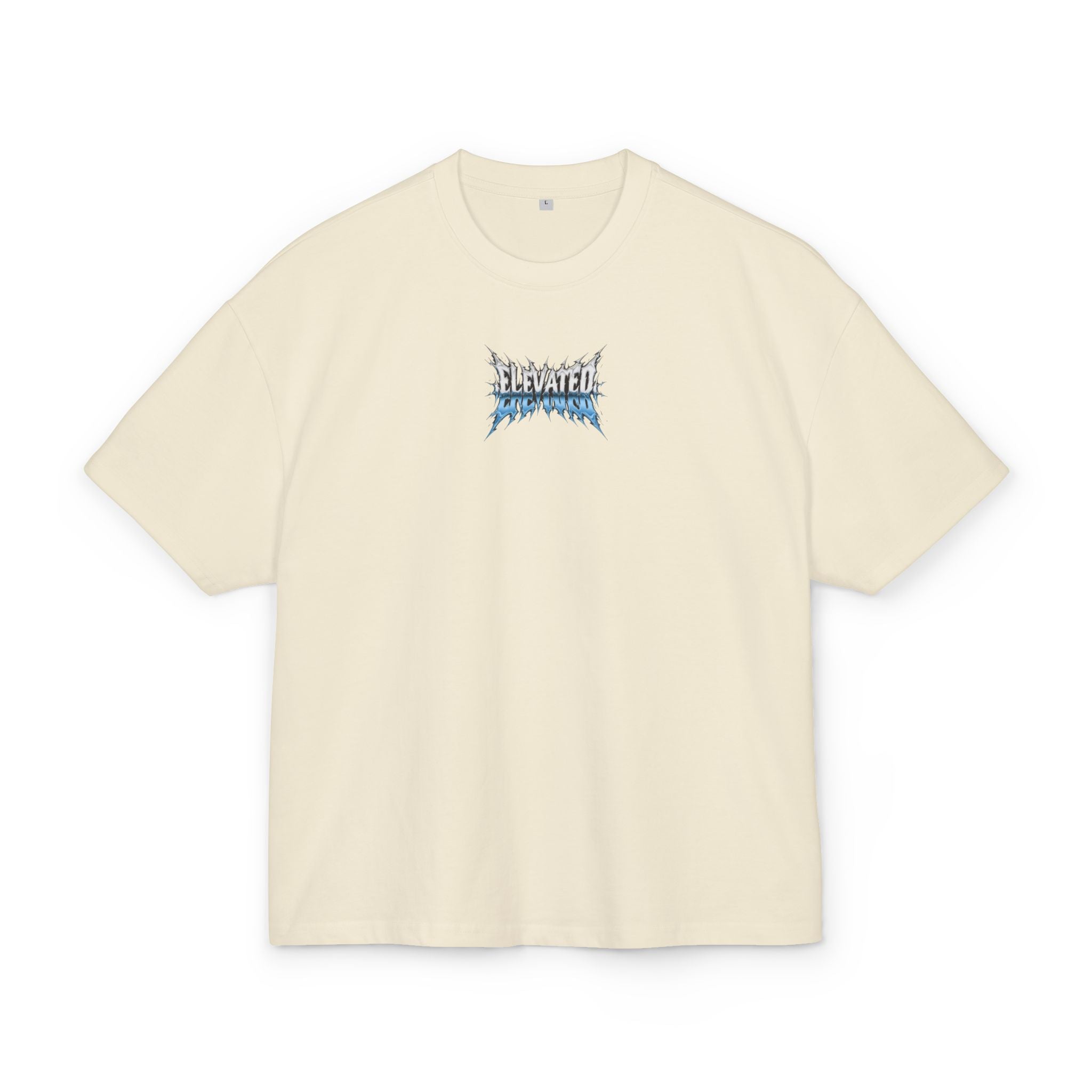 Elevated Flame Graphic Tee — "ELEVATED" Blue Flame Logo Boxy T-Shirt