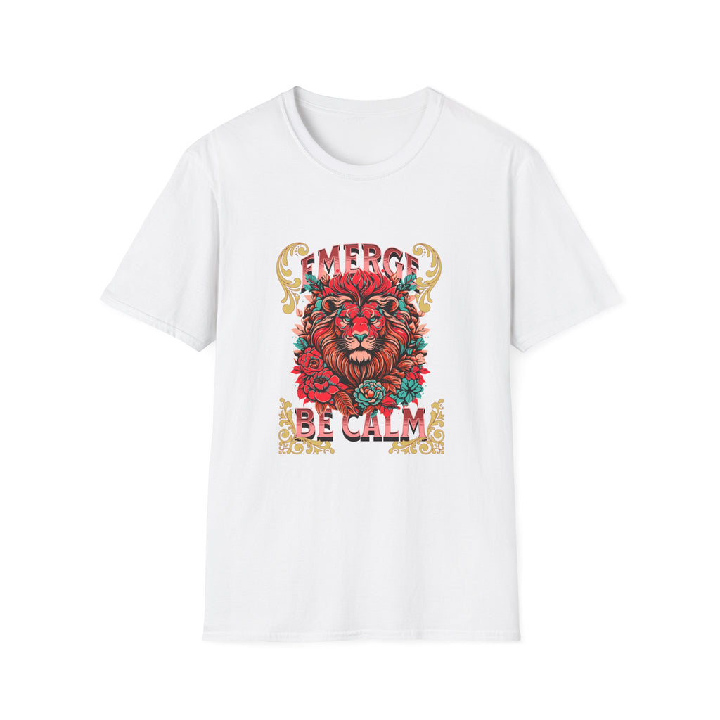 Emerge Be Calm Lion T-Shirt — Bold Floral Lion Graphic Tee